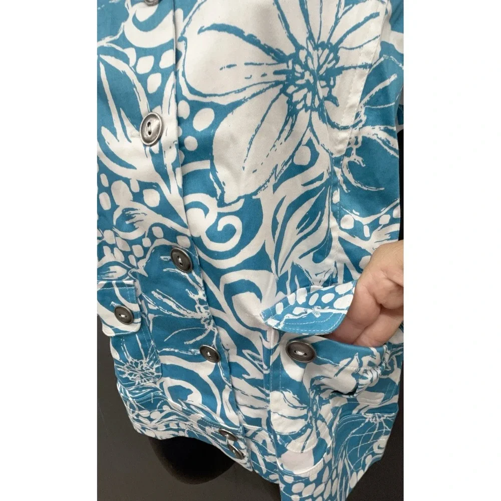 Sportelle Shirt Jacket Women S Aqua Blue Tropical Cotton Coastal Preppy Vacation